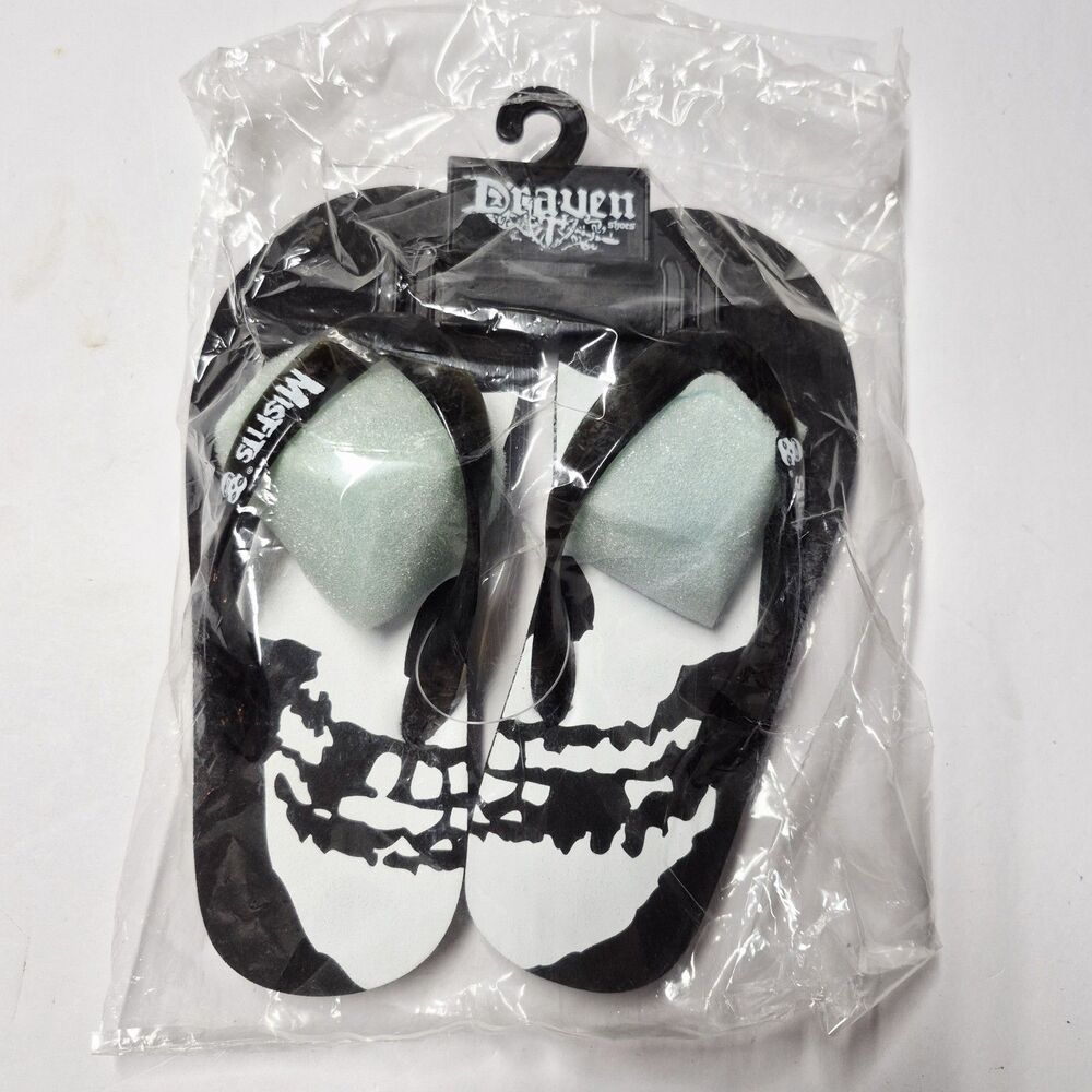 Draven x Misfits Skeleton Skull Flip Flops Size 5 New Y2K Punk Sandals Sealed